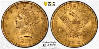 1907 $10 Liberty MS62