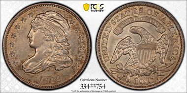 1829 10C JR-9, Small/Large 10C AU53