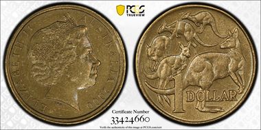 2000 $1 Mule-Struck w/10C Obv AU55