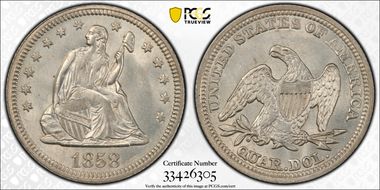 1858 25C MS64+