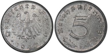 1947-D 5 Pfg J-374 MS64