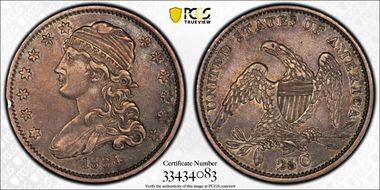 1834 25C Browning 1, Late Die State XF45