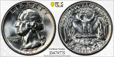 1957-D 25C Misplaced MM FS-501 MS66