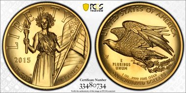 2015-W $100 High Relief .9999 Fine Liberty Label MS70