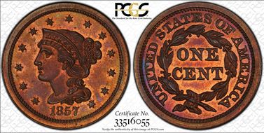 1857 1C Small Date PR64RB