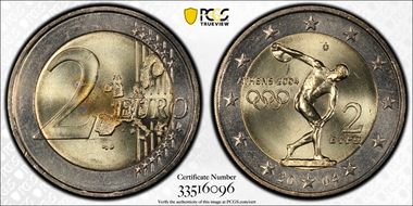 2004 € 2 Olympics KM-209 MS65