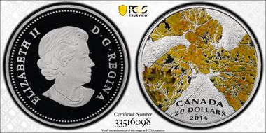 2014 $20 Maple Canopy Autumm PR67DCAM