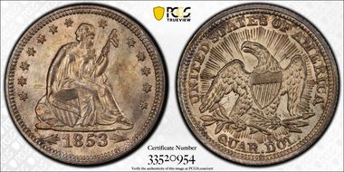 1853/4 25C Arrows and Rays MS64