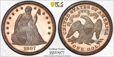 1867 $1 PR65+ DCAM