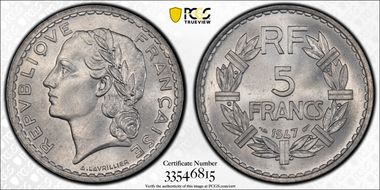 1947 5 Fr Gad-766a F-399 9 ouvert MS65