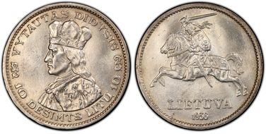 1936 10 Litu KM-83  Ag MS64+