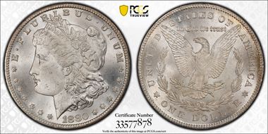 1880-CC $1 8/7 Reverse of 1878 MS65