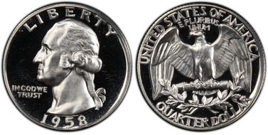 1958 25C PR68DCAM