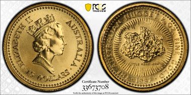 1987 $15 Nugget 1/10oz Au MS68