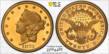 1873 $20 Closed 3 PR62+ DCAM