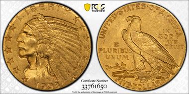 1908 $5 Indian MS61