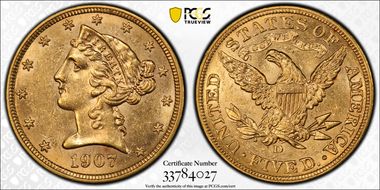 1907-D $5 MS62