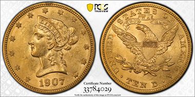 1907 $10 Liberty AU58