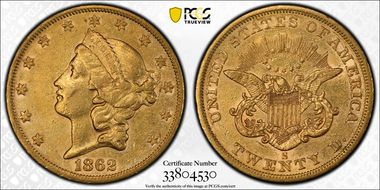 1862-S $20 XF45