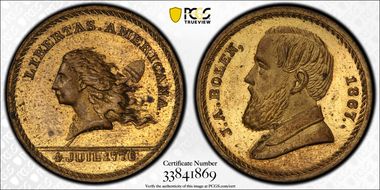 (c.1867) Medalet Rulau Ma-Sp-42, JAB-30 Brass Bolen/Libertas MS63