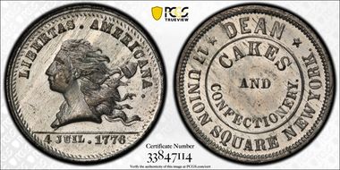 (1876) Token NY-NY 709 White Metal Dean Cakes MS63