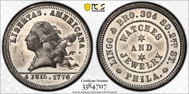 (1876) Token Pa-Ph 220 White Metal Lingg & Bro. MS63