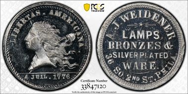 (1876) Token Pa-Ph 480 White Metal A.J. Weidener MS63
