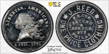 (1876) Token Pa-Ph 710 White Metal J. Reed MS63