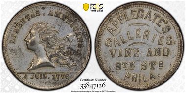 (1876) Token Pa-Ph 830 White Metal Applegate's Galleries N1