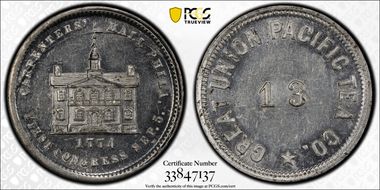 (1876) Token NY-NY 733 White Metal Great Union Pac. Tea Co. MS61