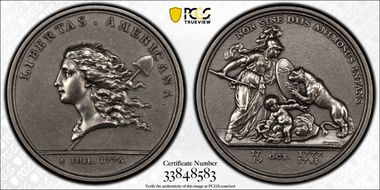 (1776) AR Medal Libertas Americana Paris Mint 1980s Rstrk MS63