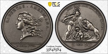 (1776) AR Medal Libertas Americana Paris Mint 1980s Rstrk MS63