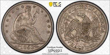 1853 50C Arrows & Rays AU50