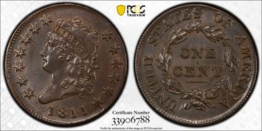 1811 1C S-287 AU58+ BN