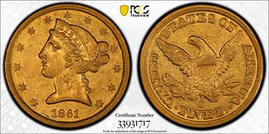 1861-C $5 AU58