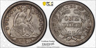 1853 10C Arrows MS65