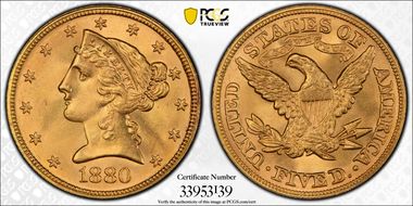 1880 $5 MS66