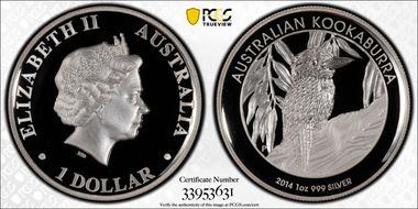 2014-P $1 Kookaburra Ag High Relief PR70DCAM