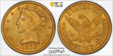 1858-C $5 MS62