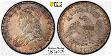 1819 50C Overton 108 AU58+