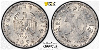 1935-F 50 Pfg J-368 AU58