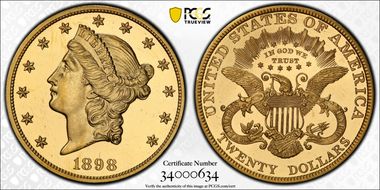 1898 $20 PR63CAM