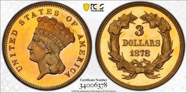 1878 $3 PR64CAM