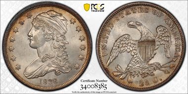 1838 25C Capped Bust MS64+