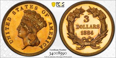 1884 $3 PR67CAM