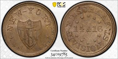 1863 Token F-630BK-1do Copper-Nickel PE Ed. Schaff, Stk Over 1858 LL 1C MS65