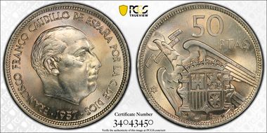 1957 50 Pta (1971) MS64