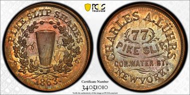 1863 Token F-630AR-1do Copper-Nickel PE Charles A. Luhrs, Stk Over 1859 1C MS65