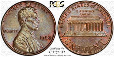 1982 1C Bronze, Large Date MS63BN