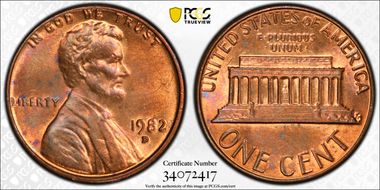 1982-D 1C Bronze MS64RD